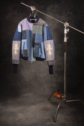 patchwork denim bomber jacket faux fur lined