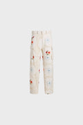 one of a kind cargo pant made with 70s table cloth