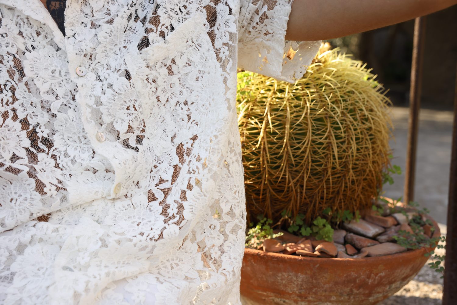 Silk and linen macrame lace white shirt