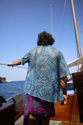 Antique linen macrame indico dyed shirt